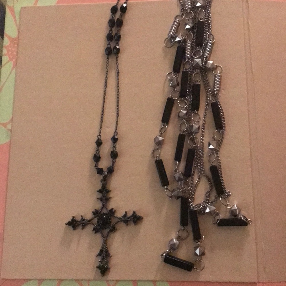 Gothic Necklace and Black/ silver Barrel Necklace